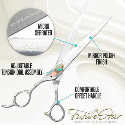 Future Star Dog Grooming Scissors Righty Set Premium Kit for Novice & Pro Groomers Straight Curved Thinner & Blender Shears with Micro Serrated Blades Includes Case and Inserts.