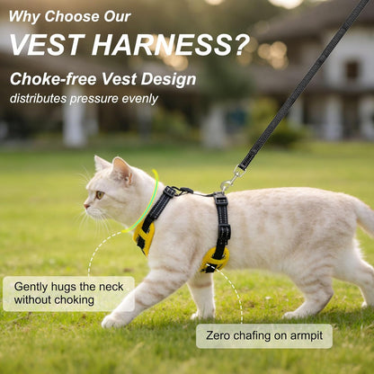 Cat Harness and Leash Set, Escape Proof and Adjustable, Yellow | Safe Reflective Strip, Soft Breathable Mesh, 5FT Step-in Walking Vest, Lightweight for Outdoor Travel, Bee, Small