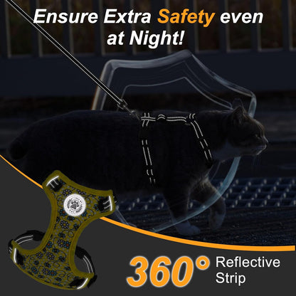 Cat Harness and Leash Set, Escape Proof and Adjustable, Yellow | Safe Reflective Strip, Soft Breathable Mesh, 5FT Step-in Walking Vest, Lightweight for Outdoor Travel, Bee, Small