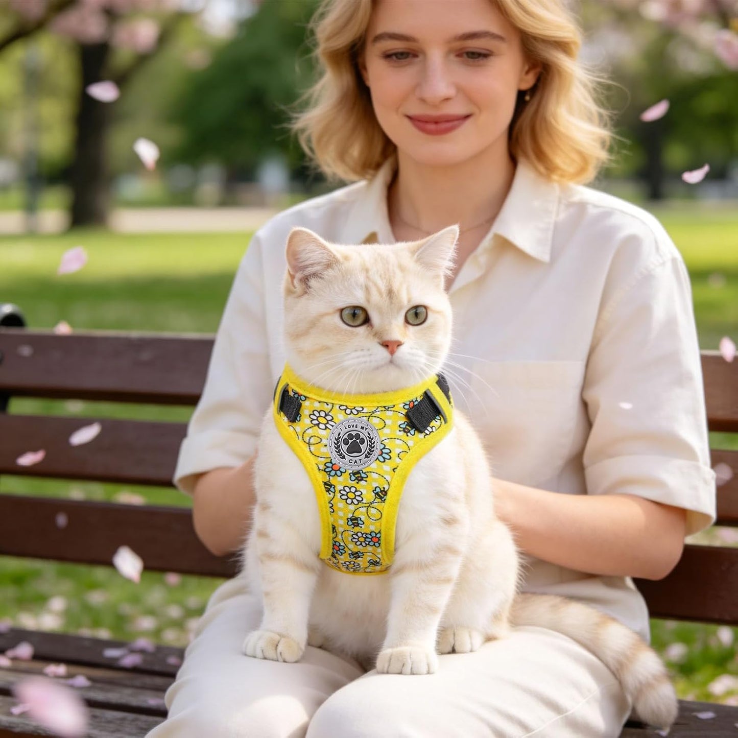Cat Harness and Leash Set, Escape Proof and Adjustable, Yellow | Safe Reflective Strip, Soft Breathable Mesh, 5FT Step-in Walking Vest, Lightweight for Outdoor Travel, Bee, Small