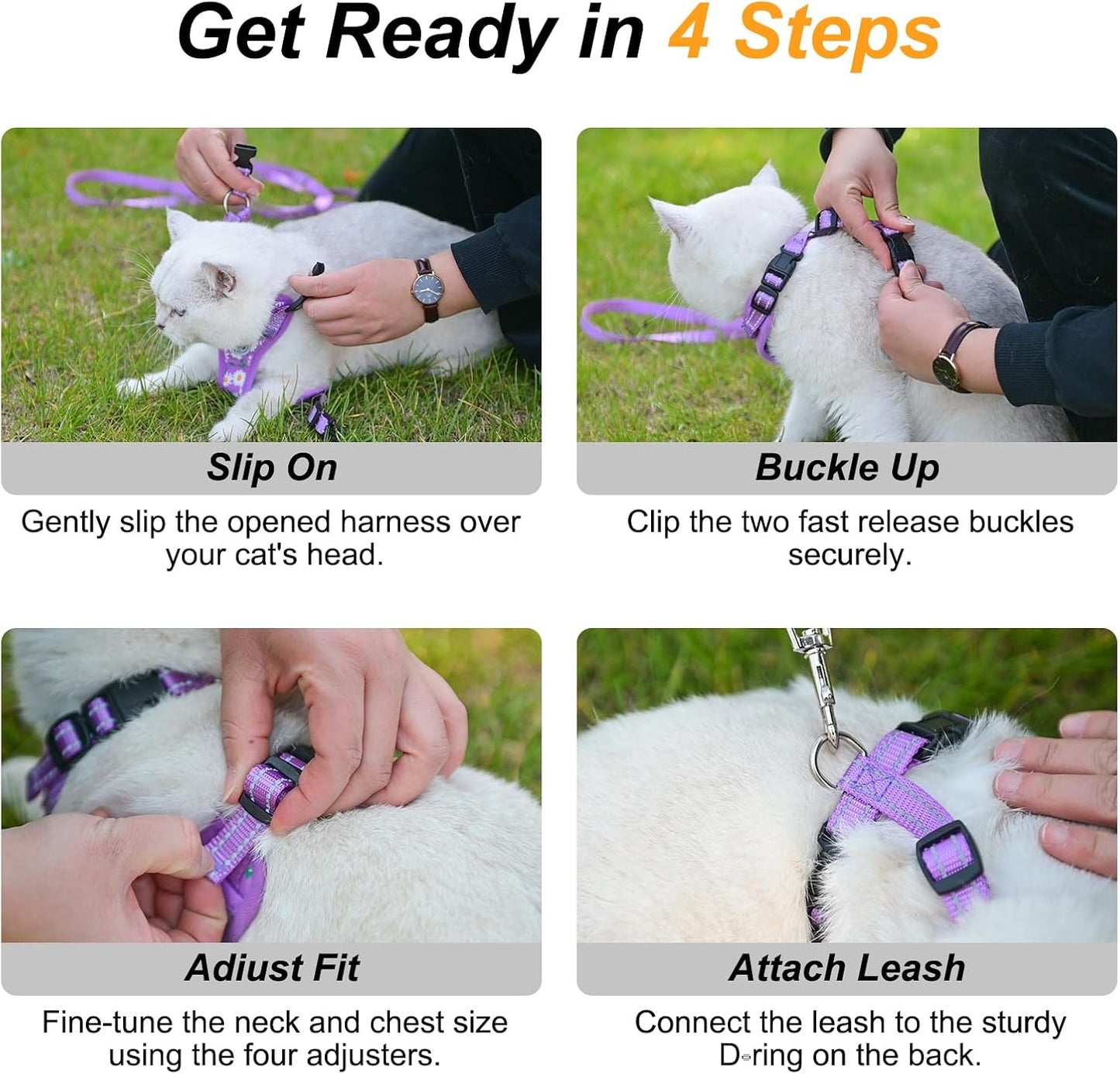 Cat Harness and Leash Set, Escape Proof and Adjustable, Yellow | Safe Reflective Strip, Soft Breathable Mesh, 5FT Step-in Walking Vest, Lightweight for Outdoor Travel, Bee, Small