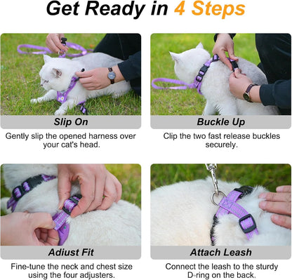 Cat Harness and Leash Set, Escape Proof and Adjustable, Yellow | Safe Reflective Strip, Soft Breathable Mesh, 5FT Step-in Walking Vest, Lightweight for Outdoor Travel, Bee, Small