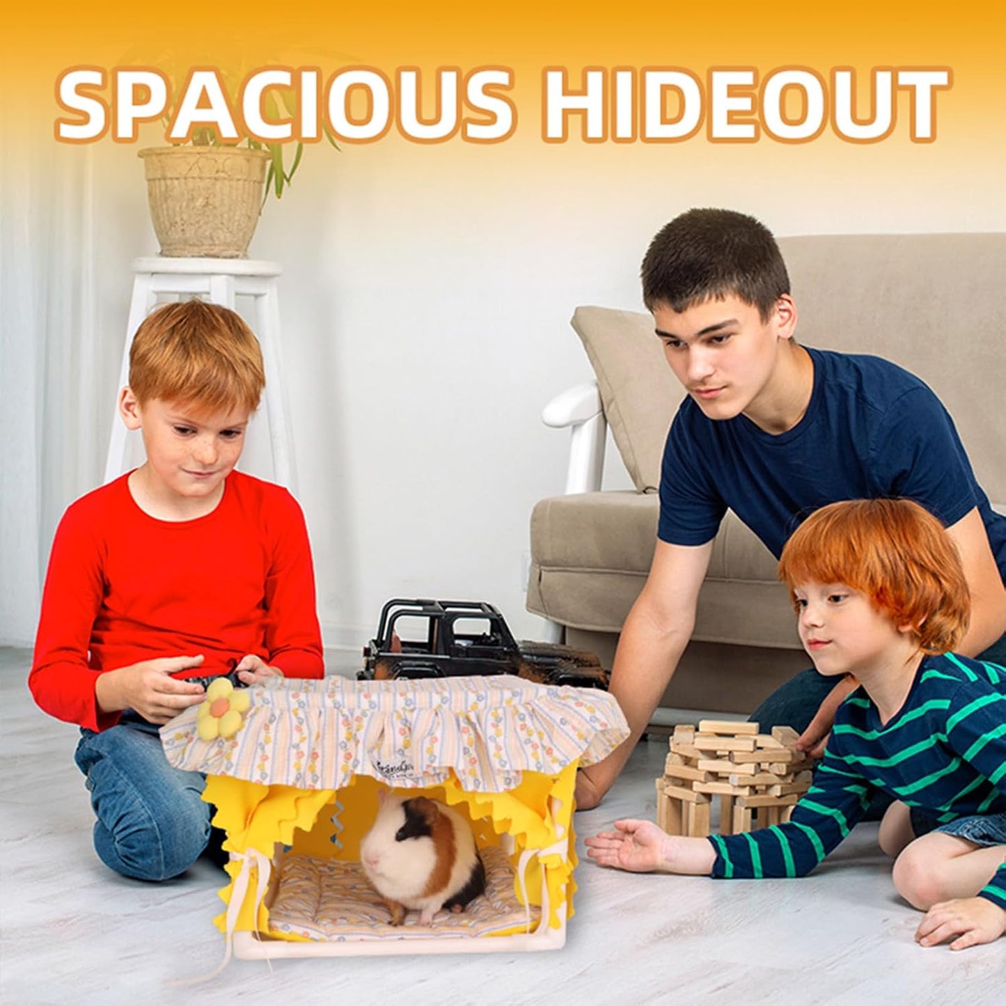 Guinea Pig Hideout Small Animal Bed Breathable Bunny Bed with Lace Flower Design Machine Washable Soft Cushion Indoor Pet Summer House Habitat for Guinea Pig Rabbit Chinchilla Ferret (Yellow)