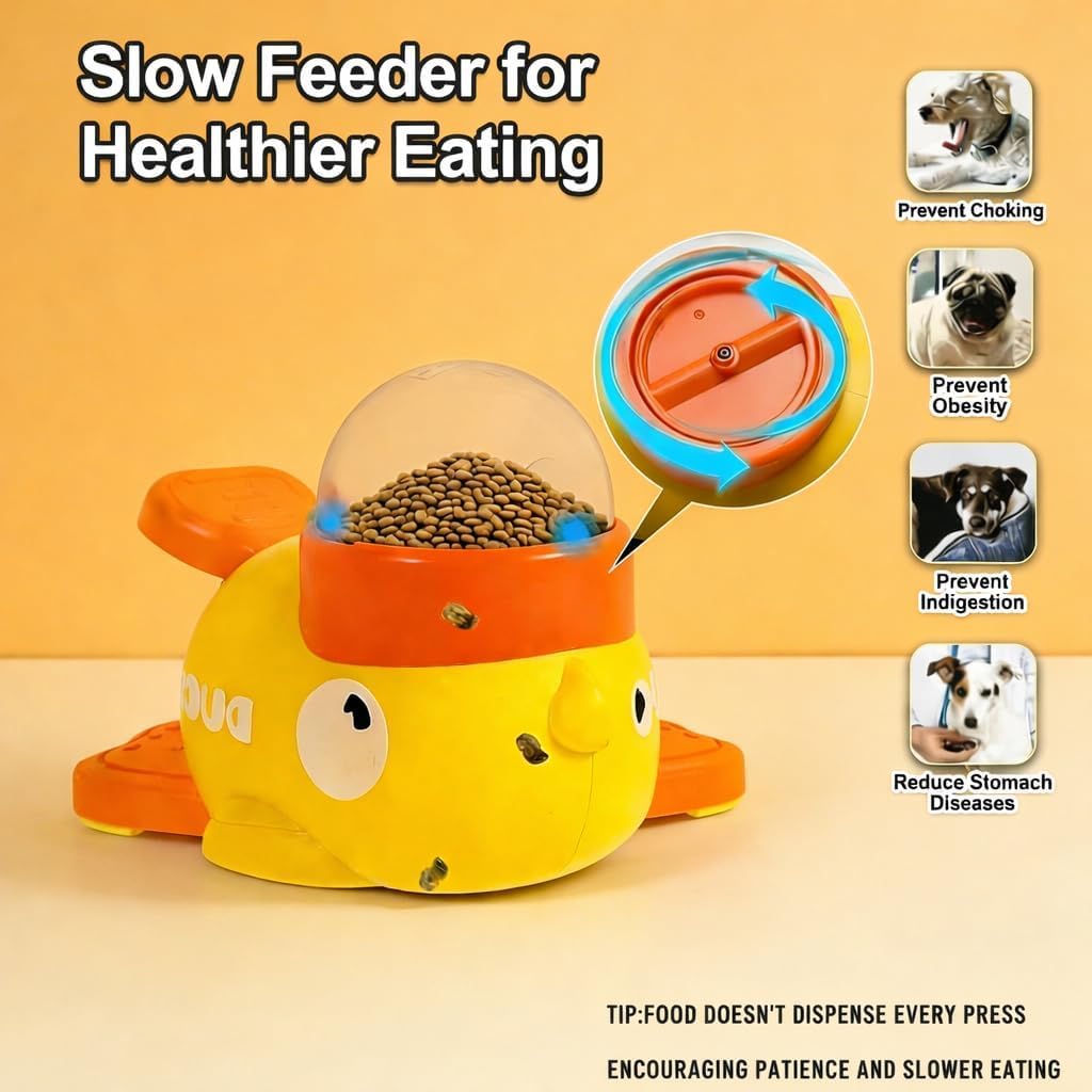 Duck Dog Treat Dispenser Toy for Small Breeds - Interactive Slow Feeder Puzzle & Food Dispensing Toy, Mental Stimulation Puppy Chew Toy for Healthy Digestion & IQ Training (Yellow)