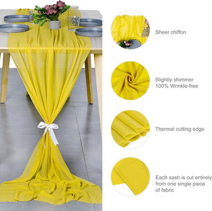 10ft Chiffon Table Runner 29x120 Inches Shimmer Sheer Centerpiece Cloth for Wedding Bridal Shower Birthday Graduation Engagement Ceremony Event Party Banquet Table Decoration (2 PC)(Yellow)
