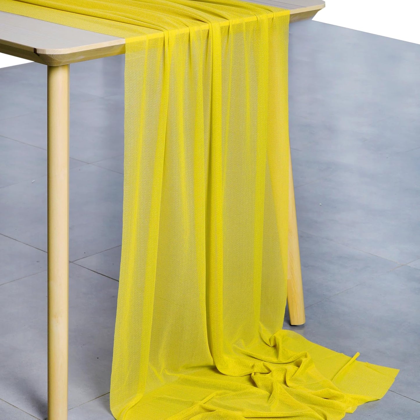 10ft Chiffon Table Runner 29x120 Inches Shimmer Sheer Centerpiece Cloth for Wedding Bridal Shower Birthday Graduation Engagement Ceremony Event Party Banquet Table Decoration (2 PC)(Yellow)