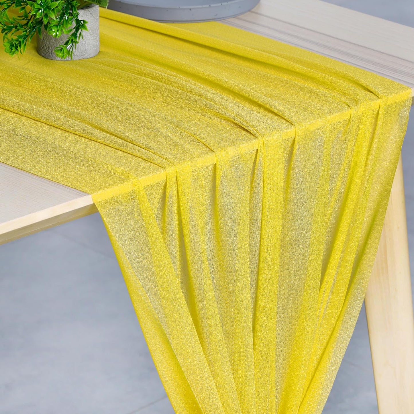 10ft Chiffon Table Runner 29x120 Inches Shimmer Sheer Centerpiece Cloth for Wedding Bridal Shower Birthday Graduation Engagement Ceremony Event Party Banquet Table Decoration (2 PC)(Yellow)