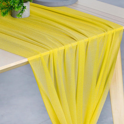 10ft Chiffon Table Runner 29x120 Inches Shimmer Sheer Centerpiece Cloth for Wedding Bridal Shower Birthday Graduation Engagement Ceremony Event Party Banquet Table Decoration (2 PC)(Yellow)