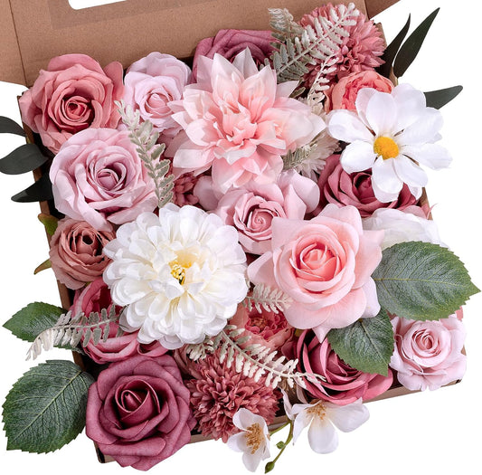 Artificial Flowers Combo Box Yellow Fake Flower for Wedding Decorations | Mix Silk Dahlia Rose Flowers with Stem for DIY Bridal Bouquet, Table Centerpiece, Floral Arrangement, Baby Shower Decorations