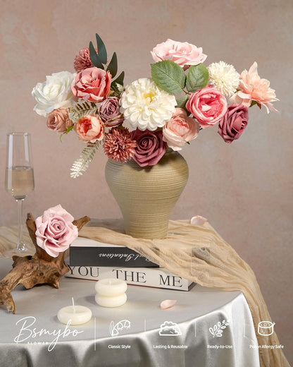 Artificial Flowers Combo Box Yellow Fake Flower for Wedding Decorations | Mix Silk Dahlia Rose Flowers with Stem for DIY Bridal Bouquet, Table Centerpiece, Floral Arrangement, Baby Shower Decorations