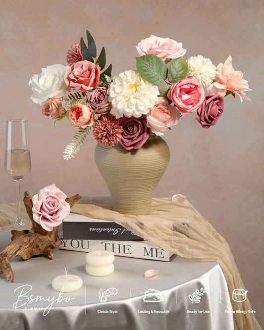 Artificial Flowers Combo Box Yellow Fake Flower for Wedding Decorations | Mix Silk Dahlia Rose Flowers with Stem for DIY Bridal Bouquet, Table Centerpiece, Floral Arrangement, Baby Shower Decorations