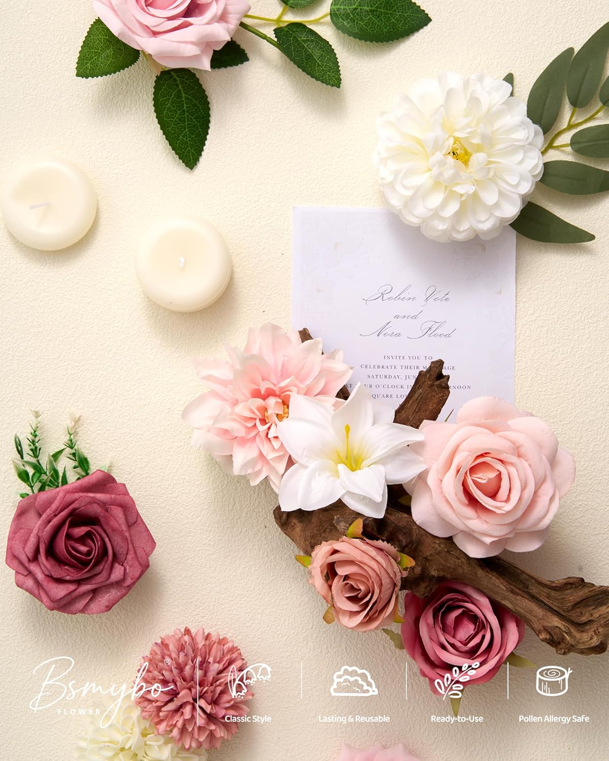 Artificial Flowers Combo Box Yellow Fake Flower for Wedding Decorations | Mix Silk Dahlia Rose Flowers with Stem for DIY Bridal Bouquet, Table Centerpiece, Floral Arrangement, Baby Shower Decorations