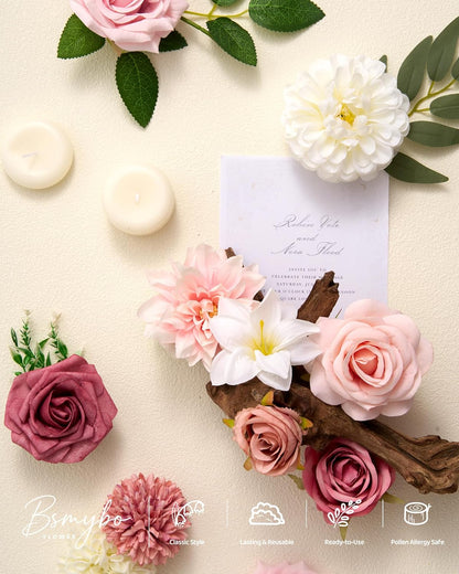 Artificial Flowers Combo Box Yellow Fake Flower for Wedding Decorations | Mix Silk Dahlia Rose Flowers with Stem for DIY Bridal Bouquet, Table Centerpiece, Floral Arrangement, Baby Shower Decorations