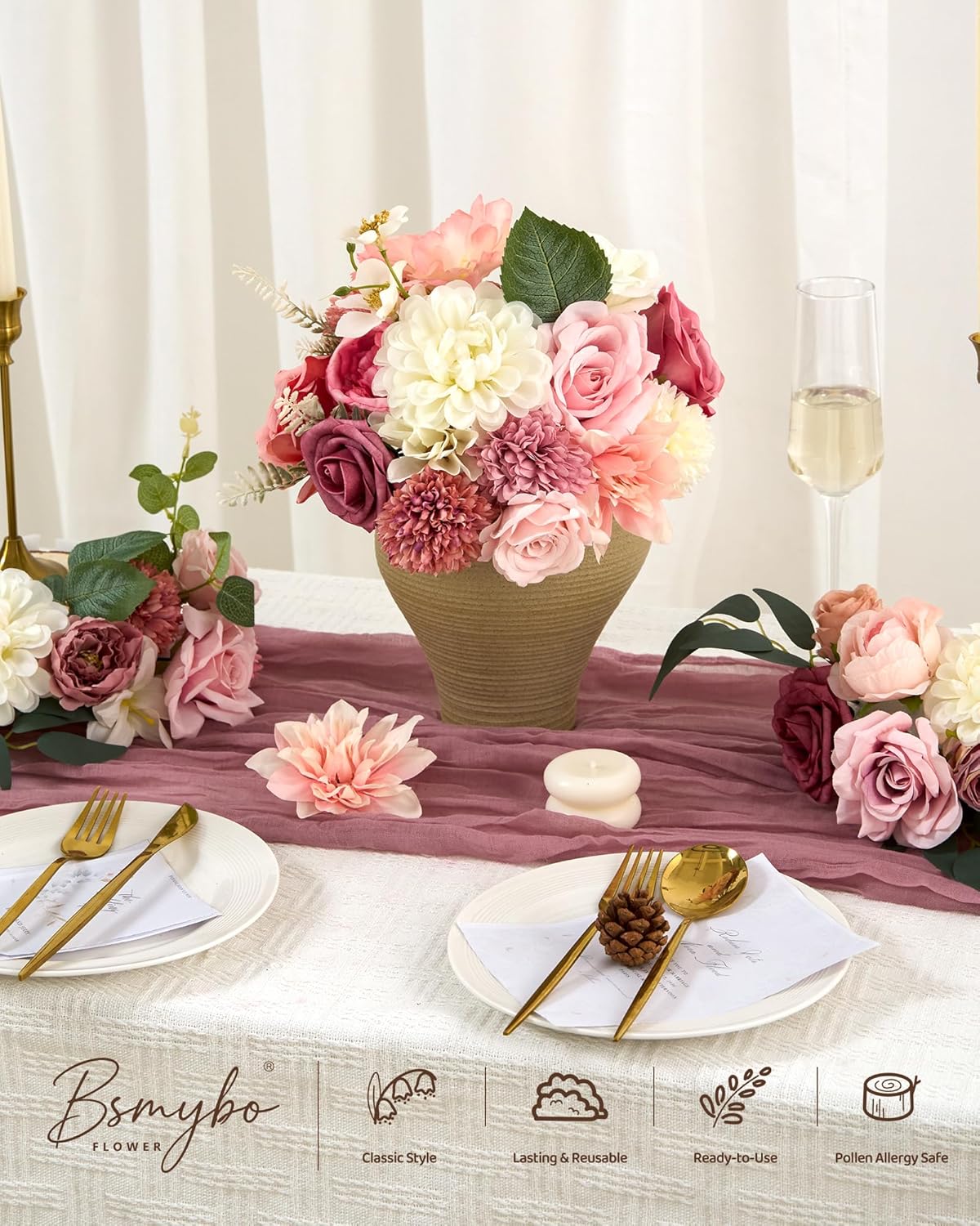 Artificial Flowers Combo Box Yellow Fake Flower for Wedding Decorations | Mix Silk Dahlia Rose Flowers with Stem for DIY Bridal Bouquet, Table Centerpiece, Floral Arrangement, Baby Shower Decorations
