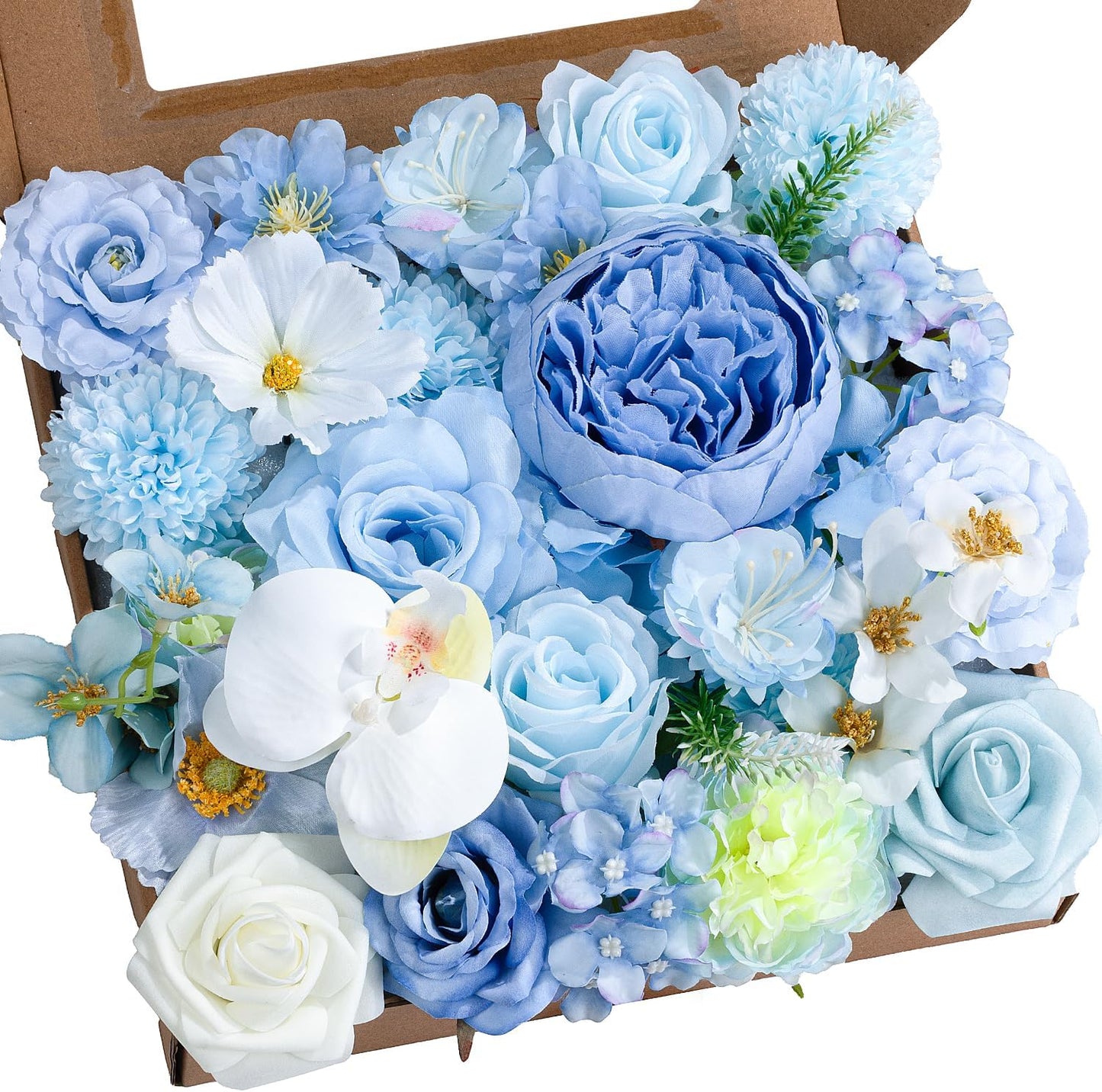 Artificial Flowers Combo Box Yellow Fake Flower for Wedding Decorations | Mix Silk Dahlia Rose Flowers with Stem for DIY Bridal Bouquet, Table Centerpiece, Floral Arrangement, Baby Shower Decorations