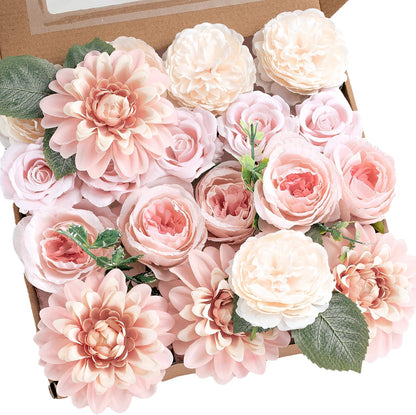 Artificial Flowers Combo Box Yellow Fake Flower for Wedding Decorations | Mix Silk Dahlia Rose Flowers with Stem for DIY Bridal Bouquet, Table Centerpiece, Floral Arrangement, Baby Shower Decorations