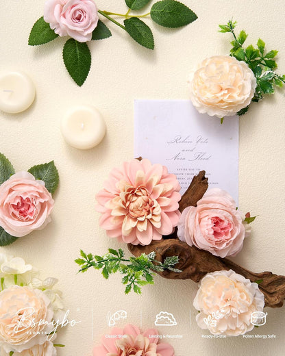 Artificial Flowers Combo Box Yellow Fake Flower for Wedding Decorations | Mix Silk Dahlia Rose Flowers with Stem for DIY Bridal Bouquet, Table Centerpiece, Floral Arrangement, Baby Shower Decorations