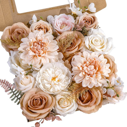 Artificial Flowers Combo Box Yellow Fake Flower for Wedding Decorations | Mix Silk Dahlia Rose Flowers with Stem for DIY Bridal Bouquet, Table Centerpiece, Floral Arrangement, Baby Shower Decorations