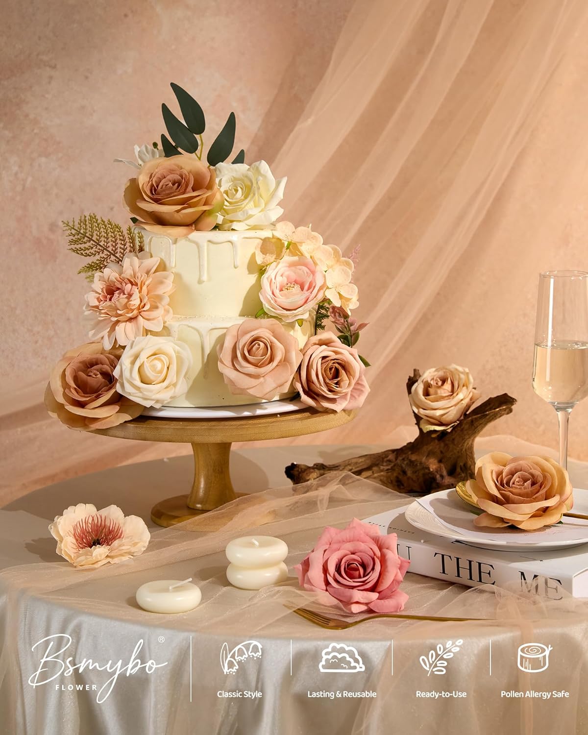 Artificial Flowers Combo Box Yellow Fake Flower for Wedding Decorations | Mix Silk Dahlia Rose Flowers with Stem for DIY Bridal Bouquet, Table Centerpiece, Floral Arrangement, Baby Shower Decorations