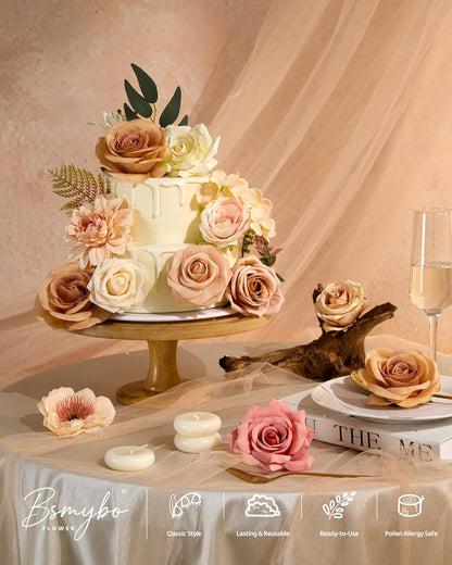 Artificial Flowers Combo Box Yellow Fake Flower for Wedding Decorations | Mix Silk Dahlia Rose Flowers with Stem for DIY Bridal Bouquet, Table Centerpiece, Floral Arrangement, Baby Shower Decorations