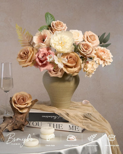 Artificial Flowers Combo Box Yellow Fake Flower for Wedding Decorations | Mix Silk Dahlia Rose Flowers with Stem for DIY Bridal Bouquet, Table Centerpiece, Floral Arrangement, Baby Shower Decorations