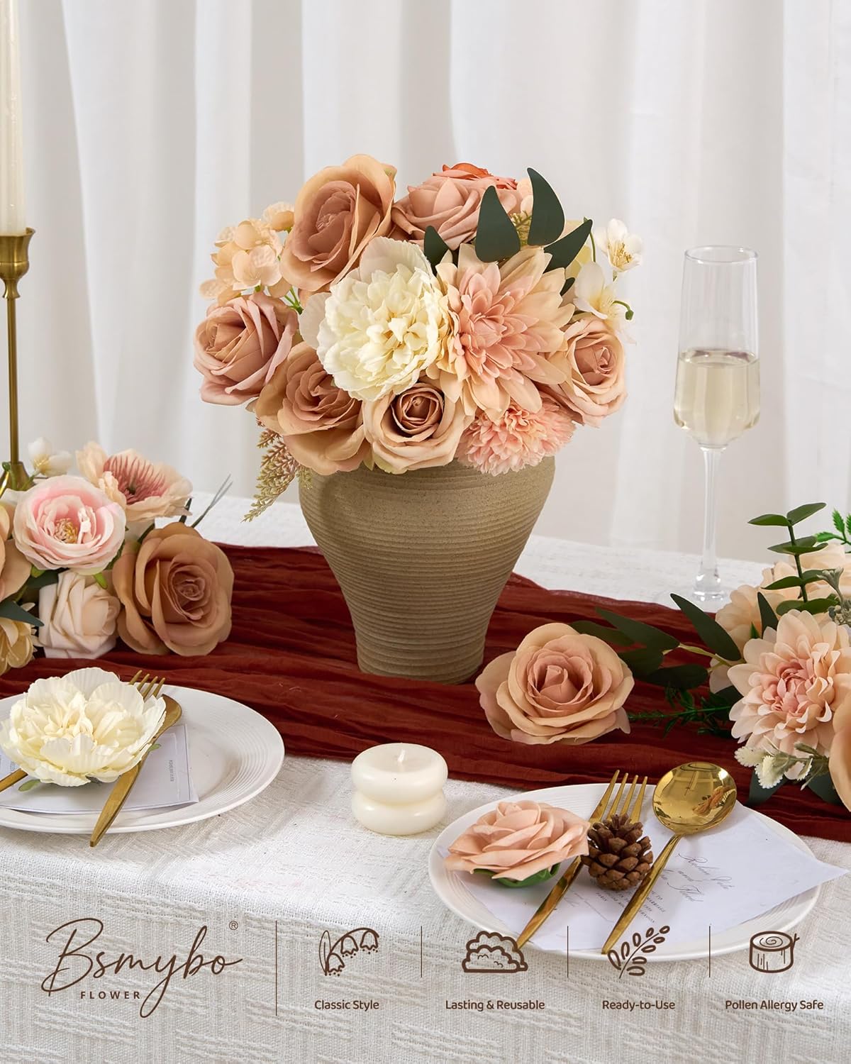 Artificial Flowers Combo Box Yellow Fake Flower for Wedding Decorations | Mix Silk Dahlia Rose Flowers with Stem for DIY Bridal Bouquet, Table Centerpiece, Floral Arrangement, Baby Shower Decorations
