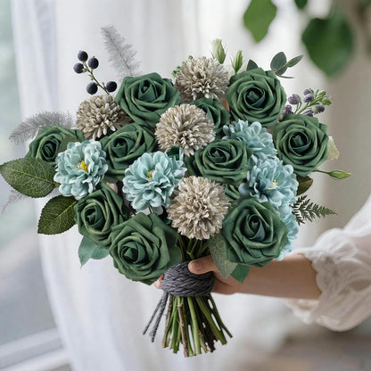 Artificial Flowers Combo Box Yellow Fake Flower for Wedding Decorations | Mix Silk Dahlia Rose Flowers with Stem for DIY Bridal Bouquet, Table Centerpiece, Floral Arrangement, Baby Shower Decorations