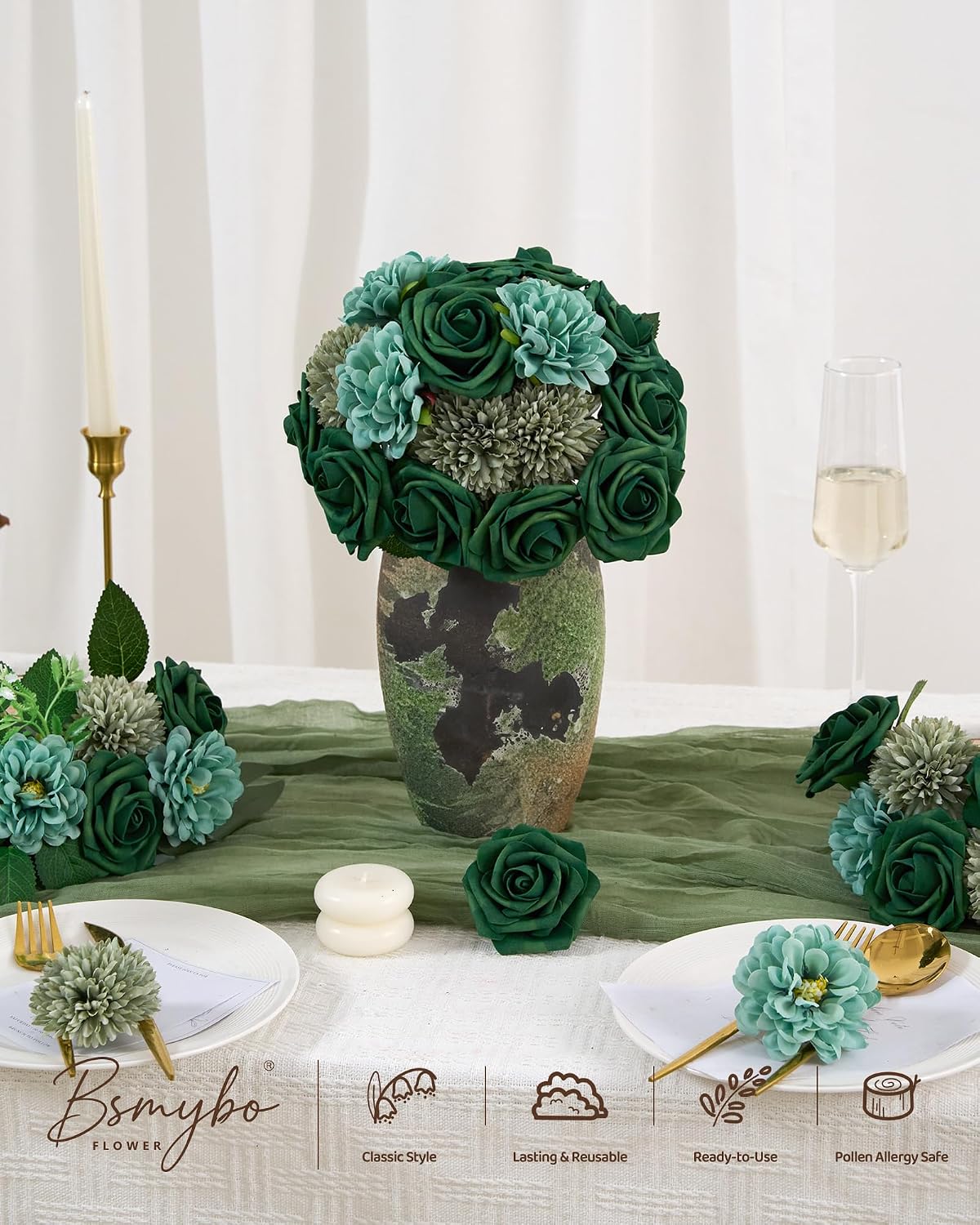 Artificial Flowers Combo Box Yellow Fake Flower for Wedding Decorations | Mix Silk Dahlia Rose Flowers with Stem for DIY Bridal Bouquet, Table Centerpiece, Floral Arrangement, Baby Shower Decorations