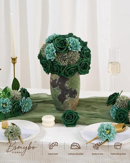 Artificial Flowers Combo Box Yellow Fake Flower for Wedding Decorations | Mix Silk Dahlia Rose Flowers with Stem for DIY Bridal Bouquet, Table Centerpiece, Floral Arrangement, Baby Shower Decorations