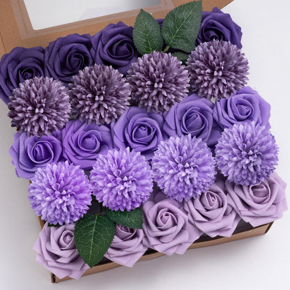 Artificial Flowers Combo Box Yellow Fake Flower for Wedding Decorations | Mix Silk Dahlia Rose Flowers with Stem for DIY Bridal Bouquet, Table Centerpiece, Floral Arrangement, Baby Shower Decorations