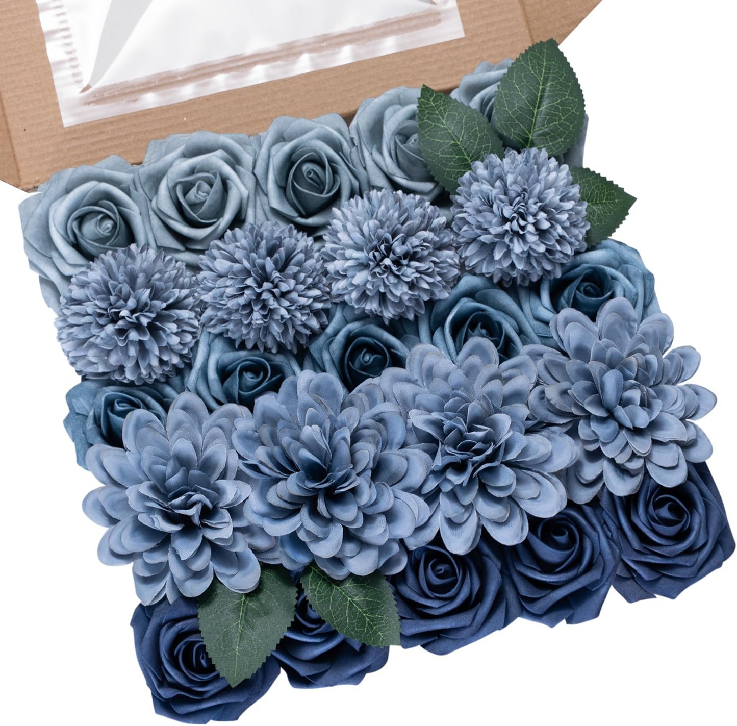 Artificial Flowers Combo Box Yellow Fake Flower for Wedding Decorations | Mix Silk Dahlia Rose Flowers with Stem for DIY Bridal Bouquet, Table Centerpiece, Floral Arrangement, Baby Shower Decorations