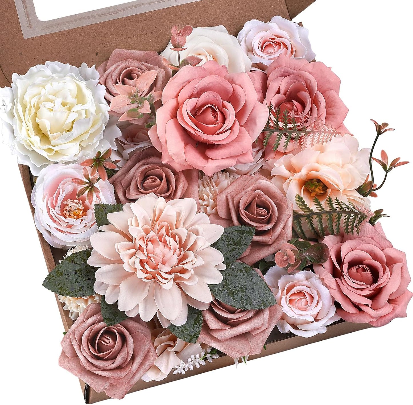 Artificial Flowers Combo Box Yellow Fake Flower for Wedding Decorations | Mix Silk Dahlia Rose Flowers with Stem for DIY Bridal Bouquet, Table Centerpiece, Floral Arrangement, Baby Shower Decorations