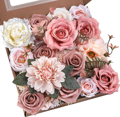 Artificial Flowers Combo Box Yellow Fake Flower for Wedding Decorations | Mix Silk Dahlia Rose Flowers with Stem for DIY Bridal Bouquet, Table Centerpiece, Floral Arrangement, Baby Shower Decorations