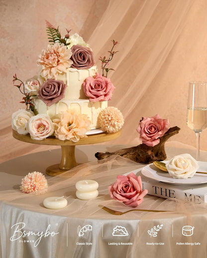 Artificial Flowers Combo Box Yellow Fake Flower for Wedding Decorations | Mix Silk Dahlia Rose Flowers with Stem for DIY Bridal Bouquet, Table Centerpiece, Floral Arrangement, Baby Shower Decorations
