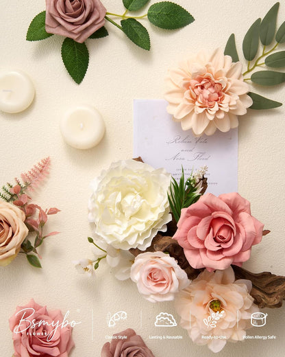 Artificial Flowers Combo Box Yellow Fake Flower for Wedding Decorations | Mix Silk Dahlia Rose Flowers with Stem for DIY Bridal Bouquet, Table Centerpiece, Floral Arrangement, Baby Shower Decorations