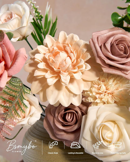 Artificial Flowers Combo Box Yellow Fake Flower for Wedding Decorations | Mix Silk Dahlia Rose Flowers with Stem for DIY Bridal Bouquet, Table Centerpiece, Floral Arrangement, Baby Shower Decorations