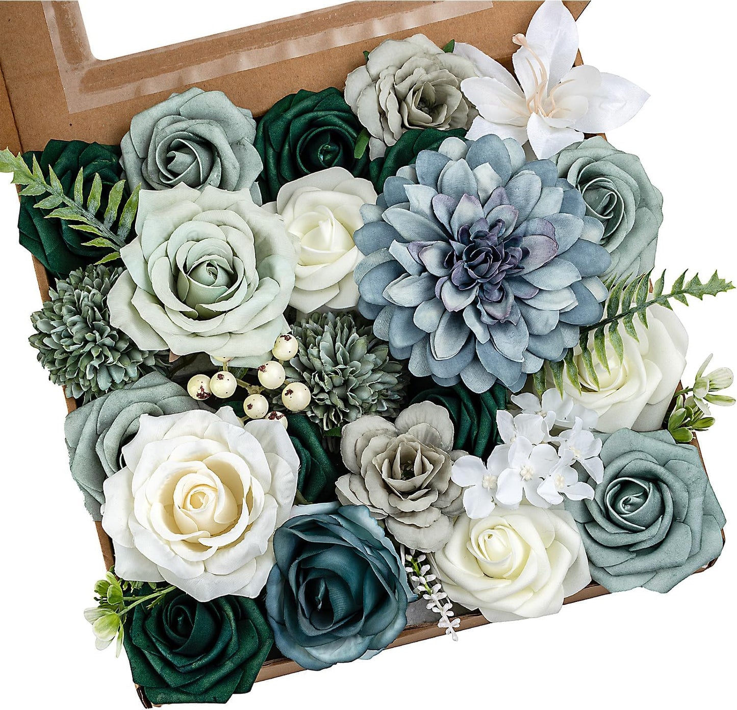 Artificial Flowers Combo Box Yellow Fake Flower for Wedding Decorations | Mix Silk Dahlia Rose Flowers with Stem for DIY Bridal Bouquet, Table Centerpiece, Floral Arrangement, Baby Shower Decorations
