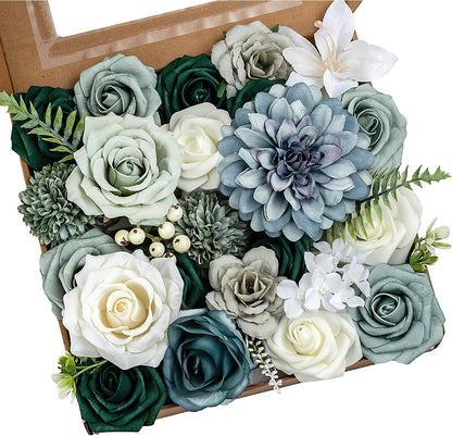 Artificial Flowers Combo Box Yellow Fake Flower for Wedding Decorations | Mix Silk Dahlia Rose Flowers with Stem for DIY Bridal Bouquet, Table Centerpiece, Floral Arrangement, Baby Shower Decorations