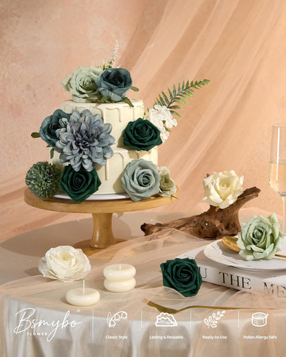 Artificial Flowers Combo Box Yellow Fake Flower for Wedding Decorations | Mix Silk Dahlia Rose Flowers with Stem for DIY Bridal Bouquet, Table Centerpiece, Floral Arrangement, Baby Shower Decorations