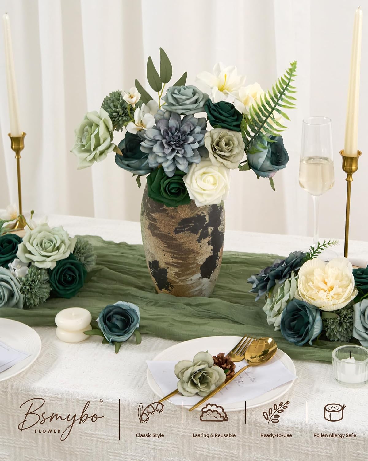 Artificial Flowers Combo Box Yellow Fake Flower for Wedding Decorations | Mix Silk Dahlia Rose Flowers with Stem for DIY Bridal Bouquet, Table Centerpiece, Floral Arrangement, Baby Shower Decorations