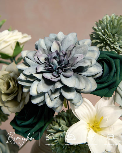Artificial Flowers Combo Box Yellow Fake Flower for Wedding Decorations | Mix Silk Dahlia Rose Flowers with Stem for DIY Bridal Bouquet, Table Centerpiece, Floral Arrangement, Baby Shower Decorations