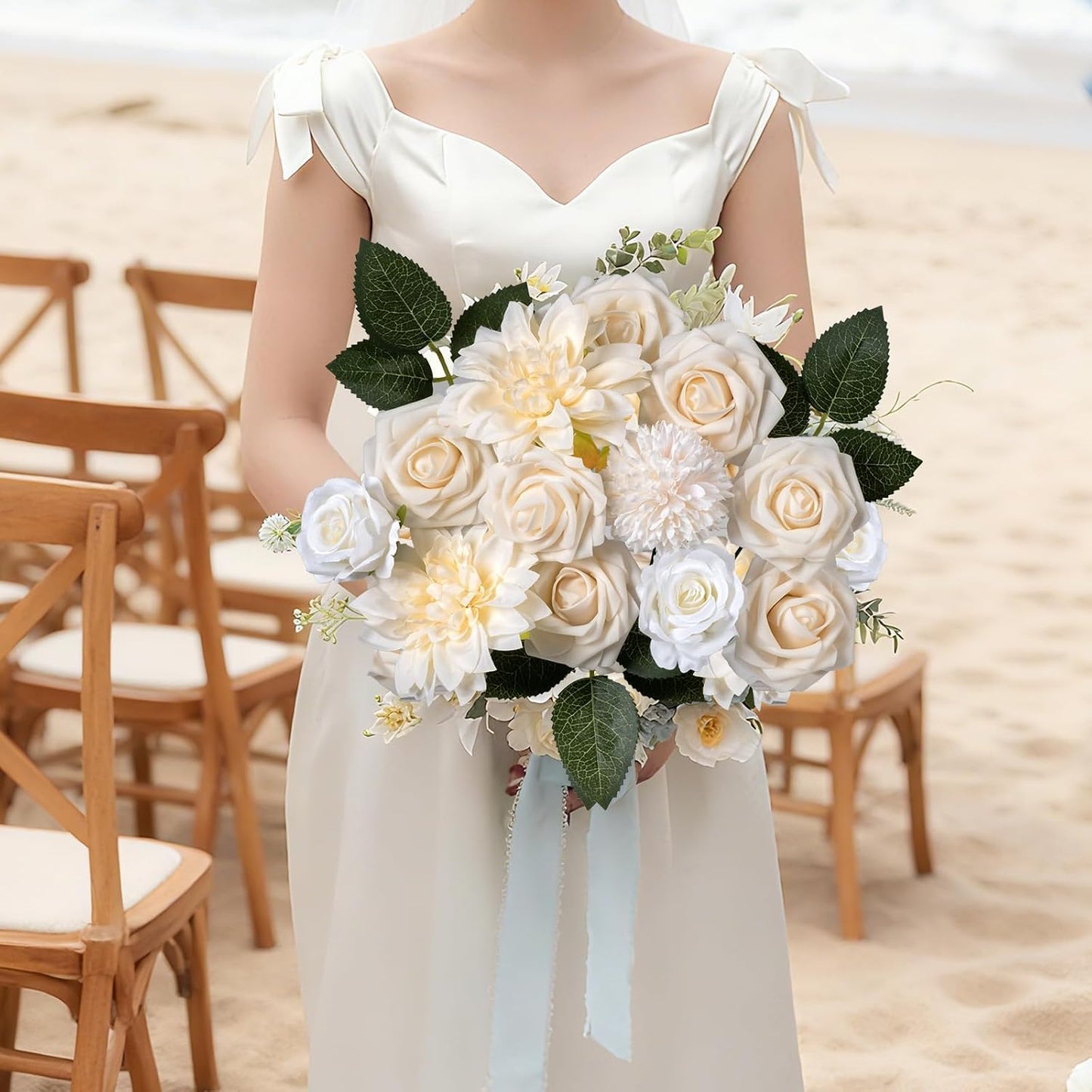 Artificial Flowers Combo Box Yellow Fake Flower for Wedding Decorations | Mix Silk Dahlia Rose Flowers with Stem for DIY Bridal Bouquet, Table Centerpiece, Floral Arrangement, Baby Shower Decorations