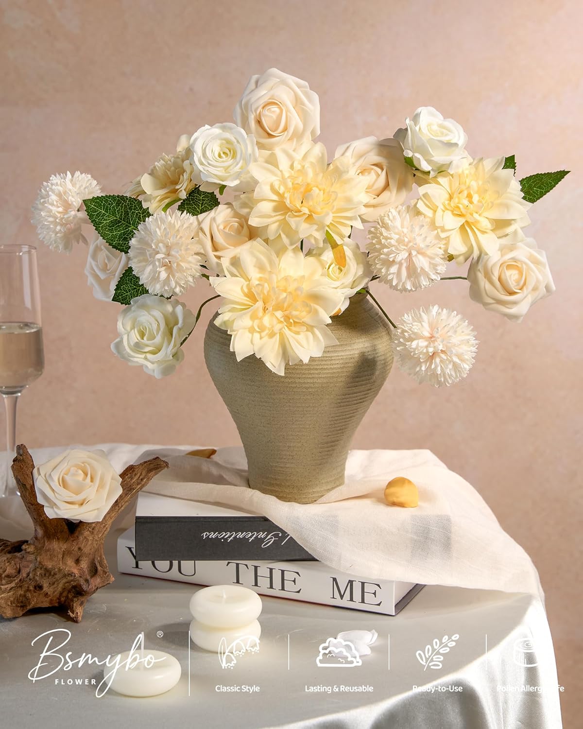 Artificial Flowers Combo Box Yellow Fake Flower for Wedding Decorations | Mix Silk Dahlia Rose Flowers with Stem for DIY Bridal Bouquet, Table Centerpiece, Floral Arrangement, Baby Shower Decorations