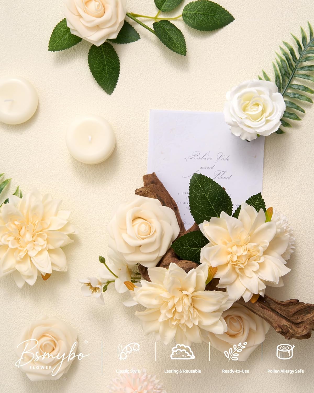 Artificial Flowers Combo Box Yellow Fake Flower for Wedding Decorations | Mix Silk Dahlia Rose Flowers with Stem for DIY Bridal Bouquet, Table Centerpiece, Floral Arrangement, Baby Shower Decorations
