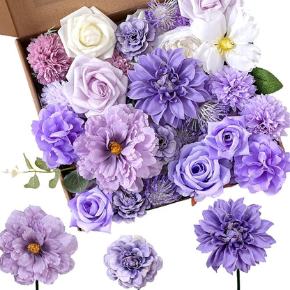 Artificial Flowers Combo Box Yellow Fake Flower for Wedding Decorations | Mix Silk Dahlia Rose Flowers with Stem for DIY Bridal Bouquet, Table Centerpiece, Floral Arrangement, Baby Shower Decorations