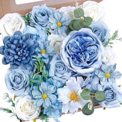 Artificial Flowers Combo Box Yellow Fake Flower for Wedding Decorations | Mix Silk Dahlia Rose Flowers with Stem for DIY Bridal Bouquet, Table Centerpiece, Floral Arrangement, Baby Shower Decorations