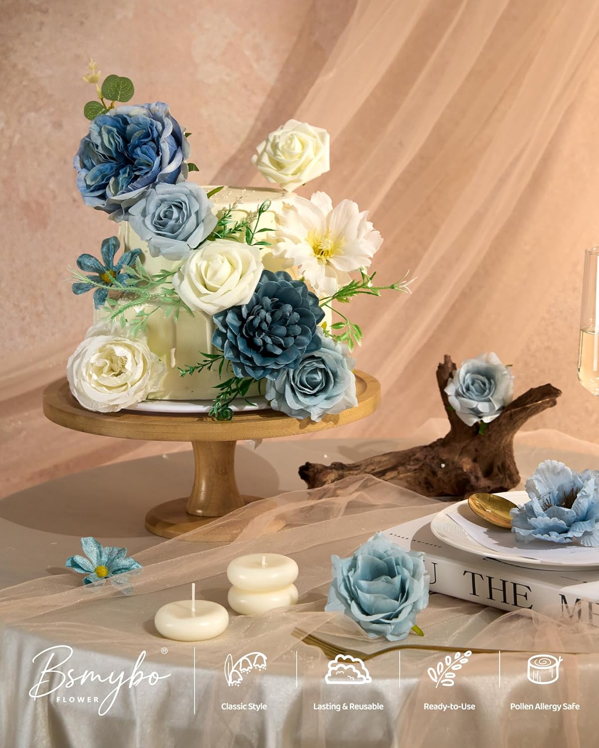 Artificial Flowers Combo Box Yellow Fake Flower for Wedding Decorations | Mix Silk Dahlia Rose Flowers with Stem for DIY Bridal Bouquet, Table Centerpiece, Floral Arrangement, Baby Shower Decorations