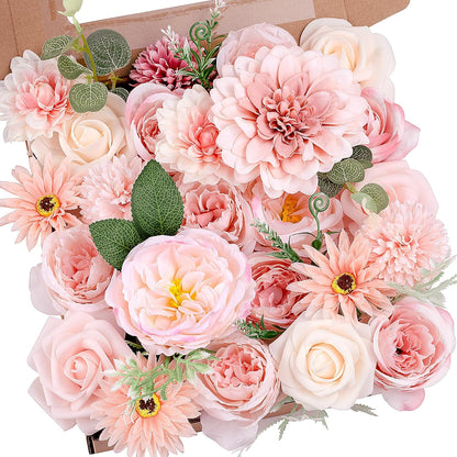 Artificial Flowers Combo Box Yellow Fake Flower for Wedding Decorations | Mix Silk Dahlia Rose Flowers with Stem for DIY Bridal Bouquet, Table Centerpiece, Floral Arrangement, Baby Shower Decorations