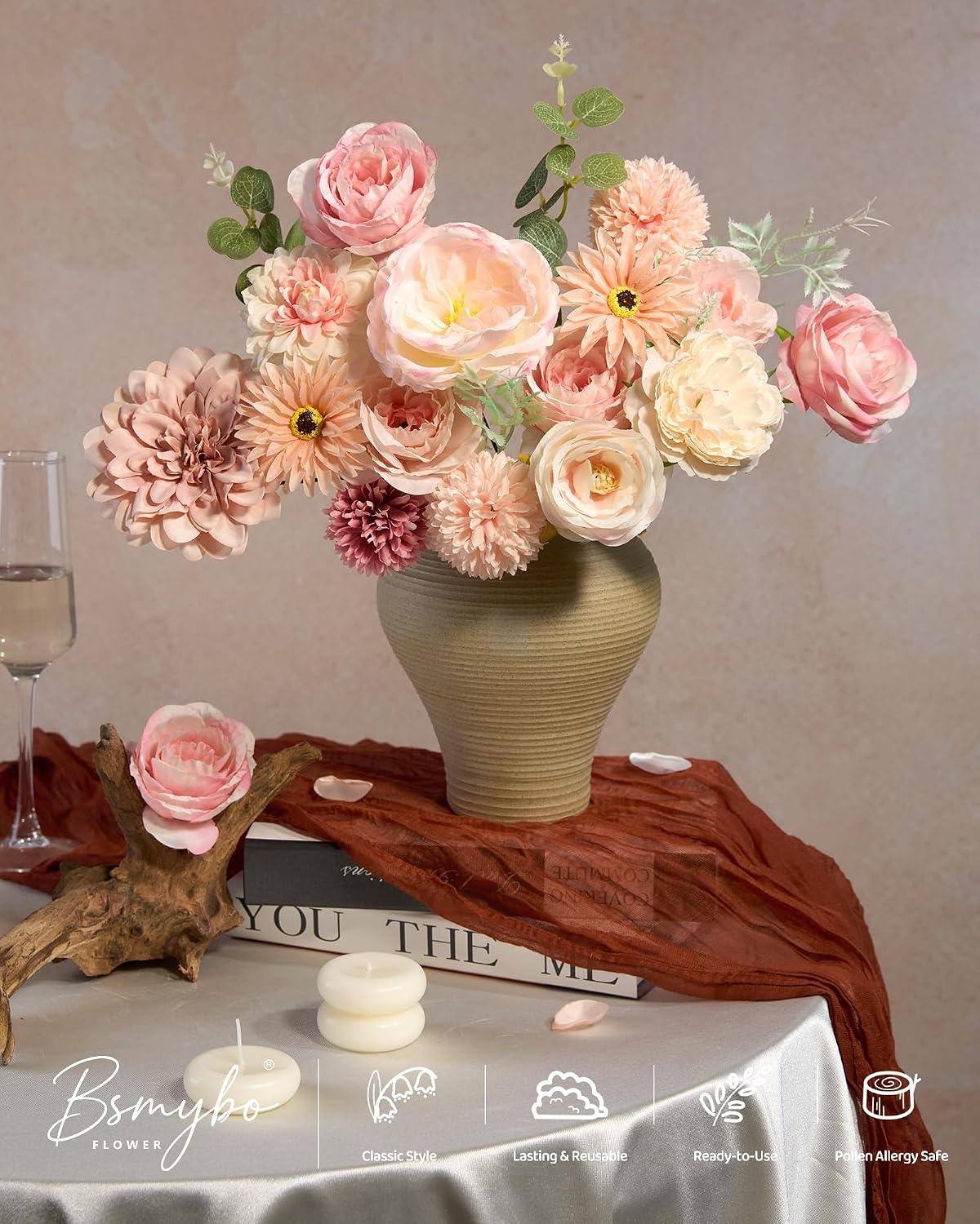 Artificial Flowers Combo Box Yellow Fake Flower for Wedding Decorations | Mix Silk Dahlia Rose Flowers with Stem for DIY Bridal Bouquet, Table Centerpiece, Floral Arrangement, Baby Shower Decorations