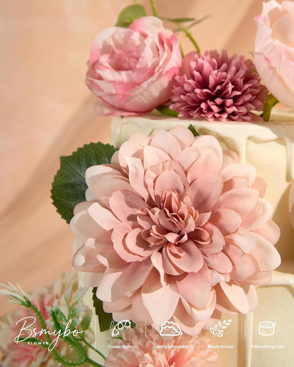 Artificial Flowers Combo Box Yellow Fake Flower for Wedding Decorations | Mix Silk Dahlia Rose Flowers with Stem for DIY Bridal Bouquet, Table Centerpiece, Floral Arrangement, Baby Shower Decorations